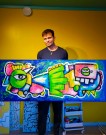 Stort maleri til stue med fargerik kunst på lerret - Pop art kubisme street art moderne kunst thumbnail