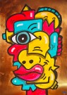 Kunst til salgs: Fargerik kubisme pop art portrett maleri av figur.  thumbnail