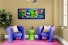 Stort maleri til stue med fargerik kunst på lerret - Pop art kubisme street art moderne kunst thumbnail