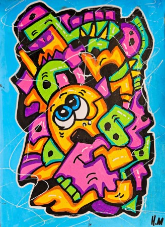 Kunst til salgs: “Happy Chaos” 30x42 cm (Kunst på papir).