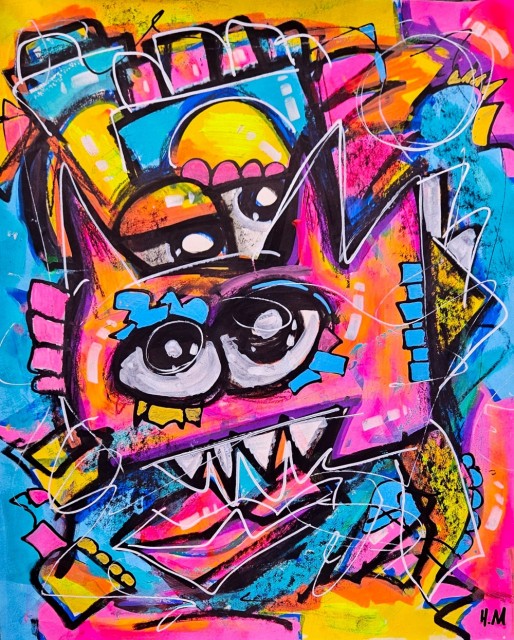 Fargerik pop art surrealisme kunst på papir (akrylmaleri med popkunst farger - originalt kunstverk). 