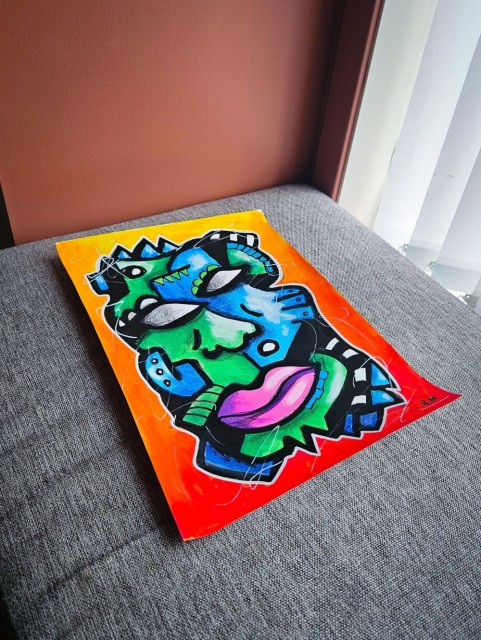 Fargerikt originalt maleri på papir. 