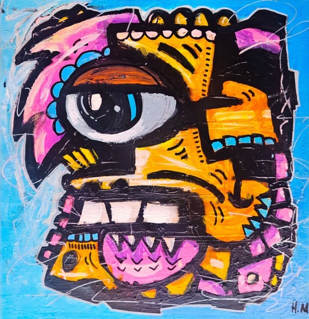 Fargerik kunst på lerret. 