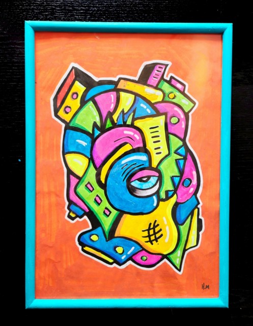 Fargerik kunst, akryl maleri, popkunst, surrealisme, original kunst, innrammet kunstverk, visuell kunst