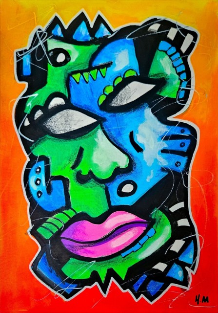 Fargerikt originalt maleri på papir. 