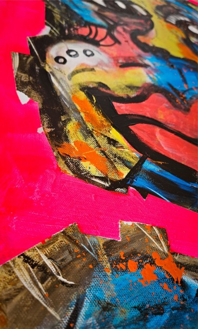Detaljer fra fargerikt kunstverk i akryl. 