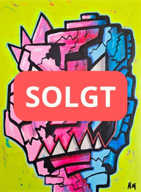 Håndmalt maleri på lerret med pop art figur med neon farger - fargerik kunst til salgs med kult maleri på 30x40 cm. 